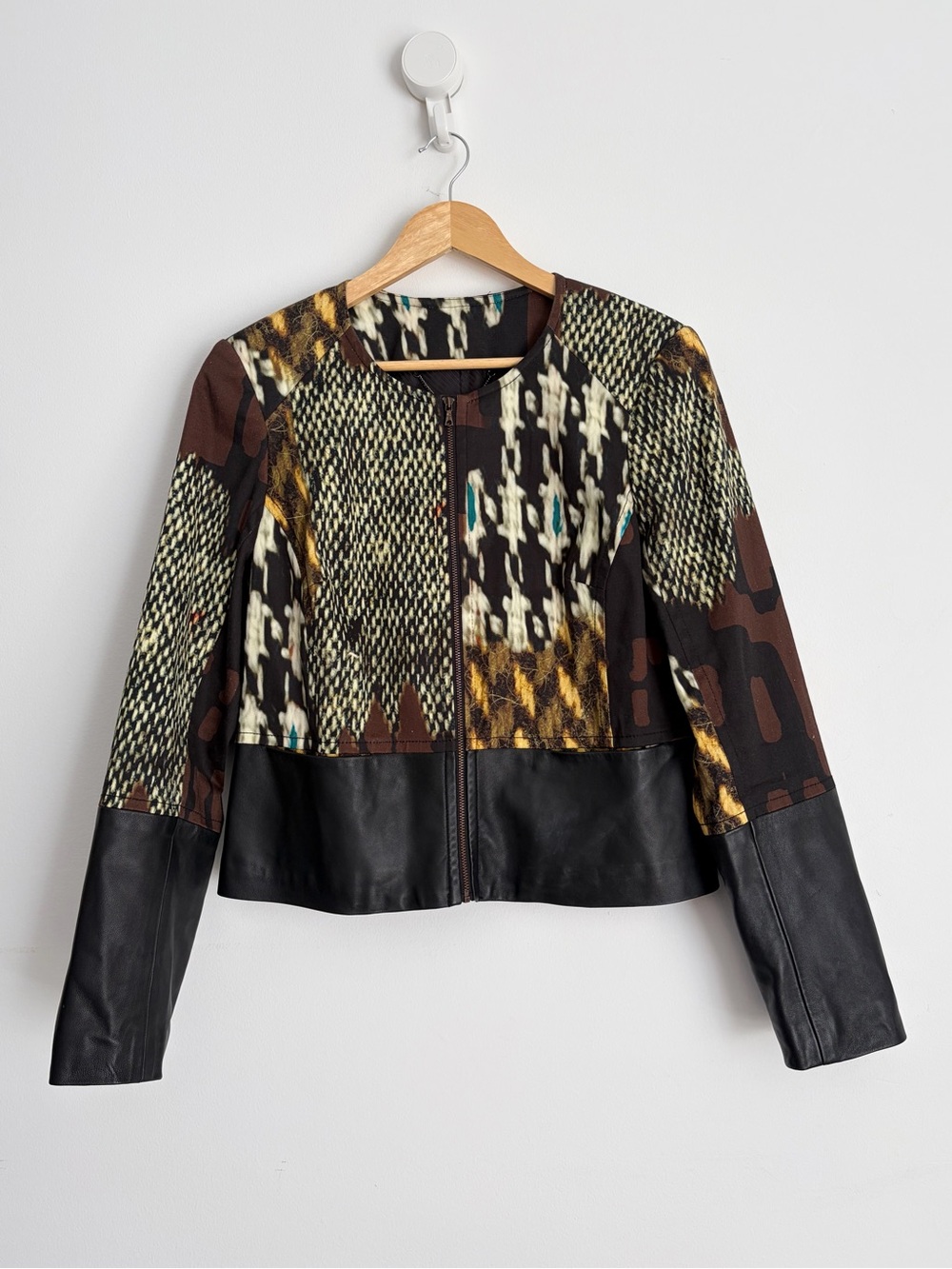 Trina Turk - Art Print Leather Trim Moto Jacket - Size 12